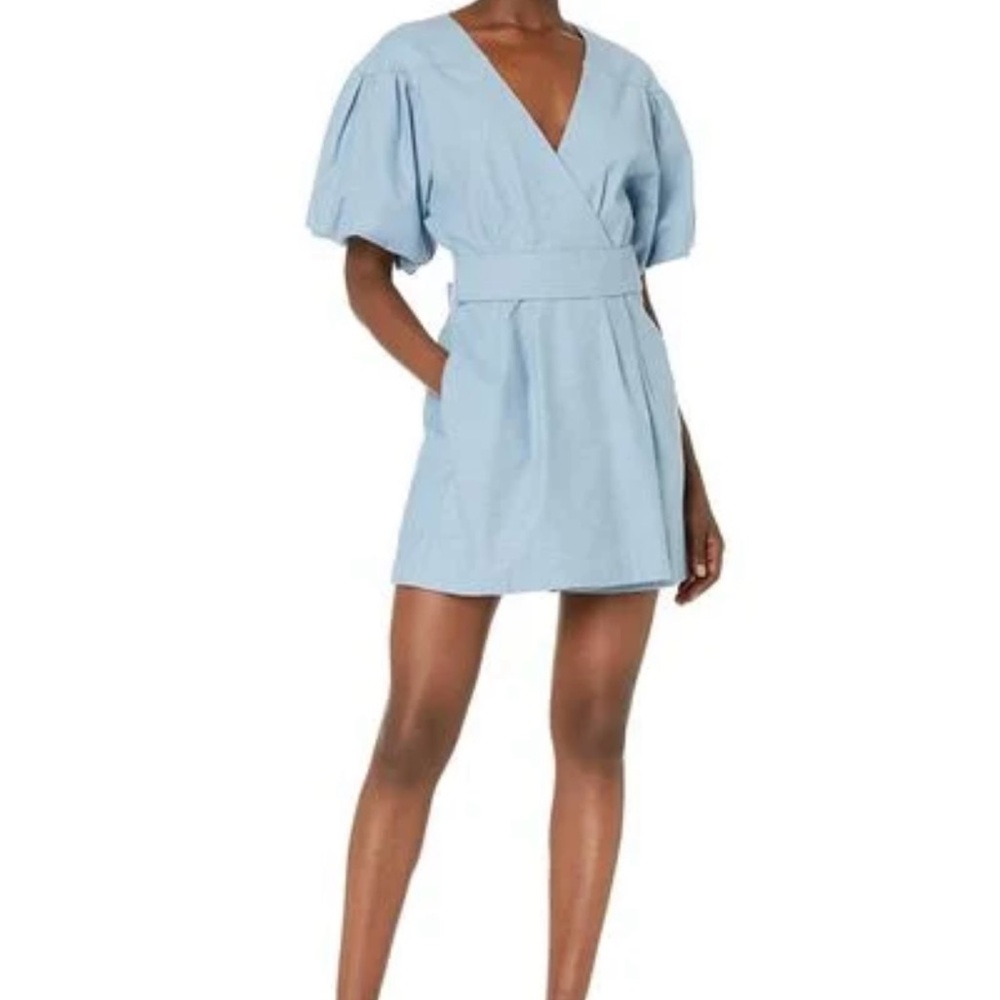 BCBG MAXAZRIA Elegant Blue V-Neck Romper Dress